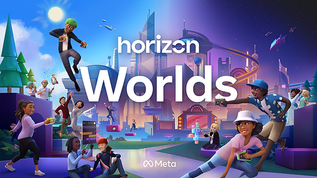 a promotional image of 3D avatars engaging in a virtual world