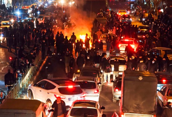 People gather during protest on January 8, 2026 in Tehran, Iran.
