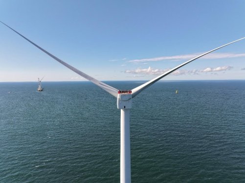 An offshore wind turbine at the Vineyard Wind 1 site.